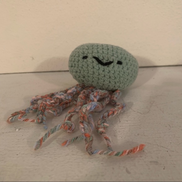 Handmade Rainbow Crochet Jellyfish Stuffed Animal - Picture 2 of 3